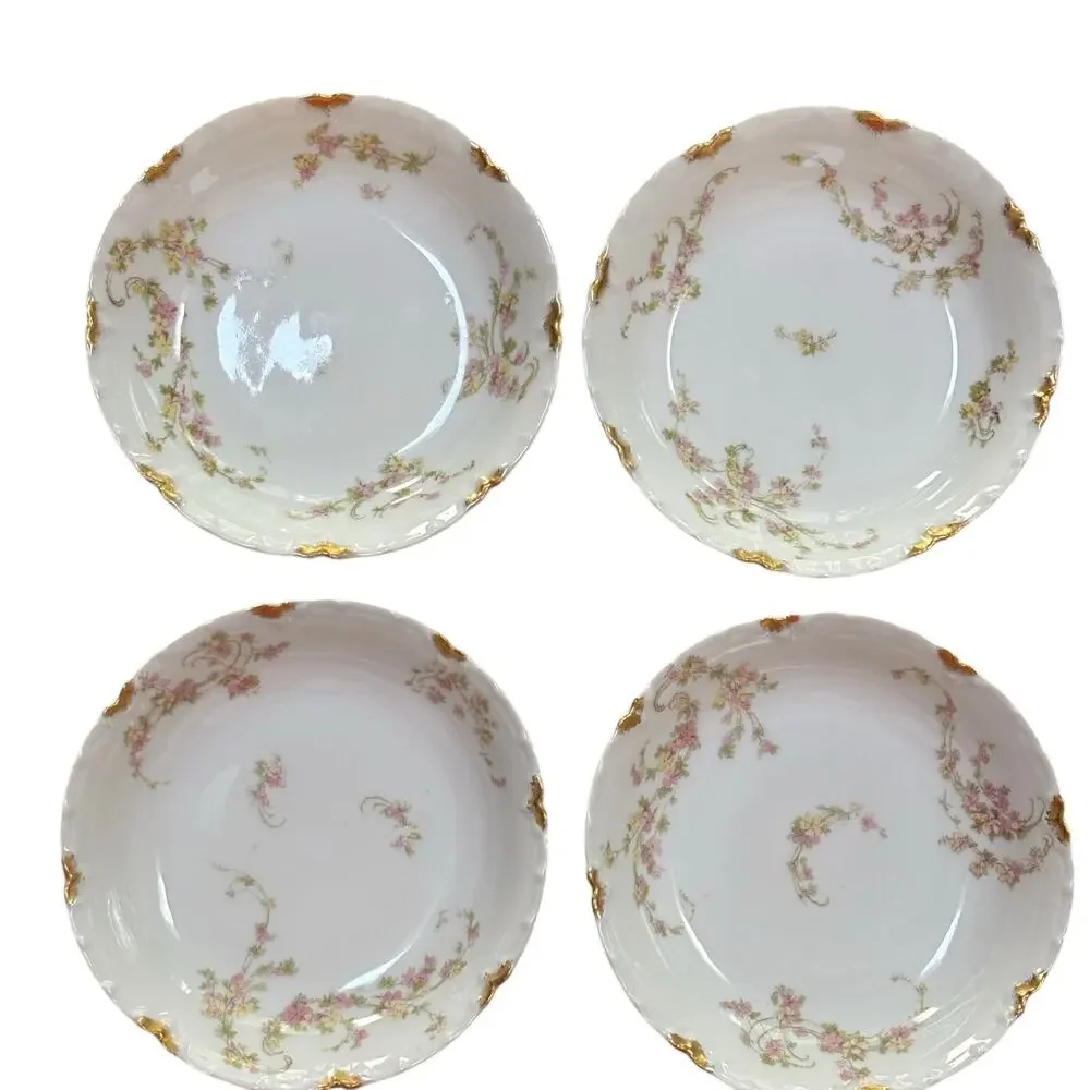 Vintage Haviland Limoges berry bowls small coupes (4) pink floral & gold trim
